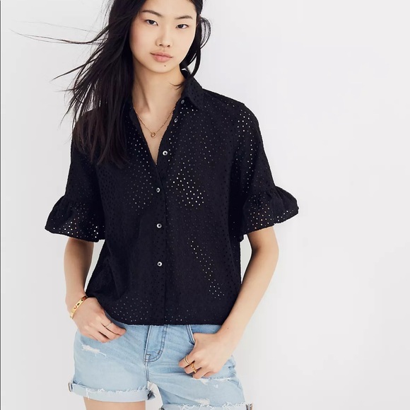 Madewell Eyelet Bell-Sleeve Shirt size large - Picture 6 of 6